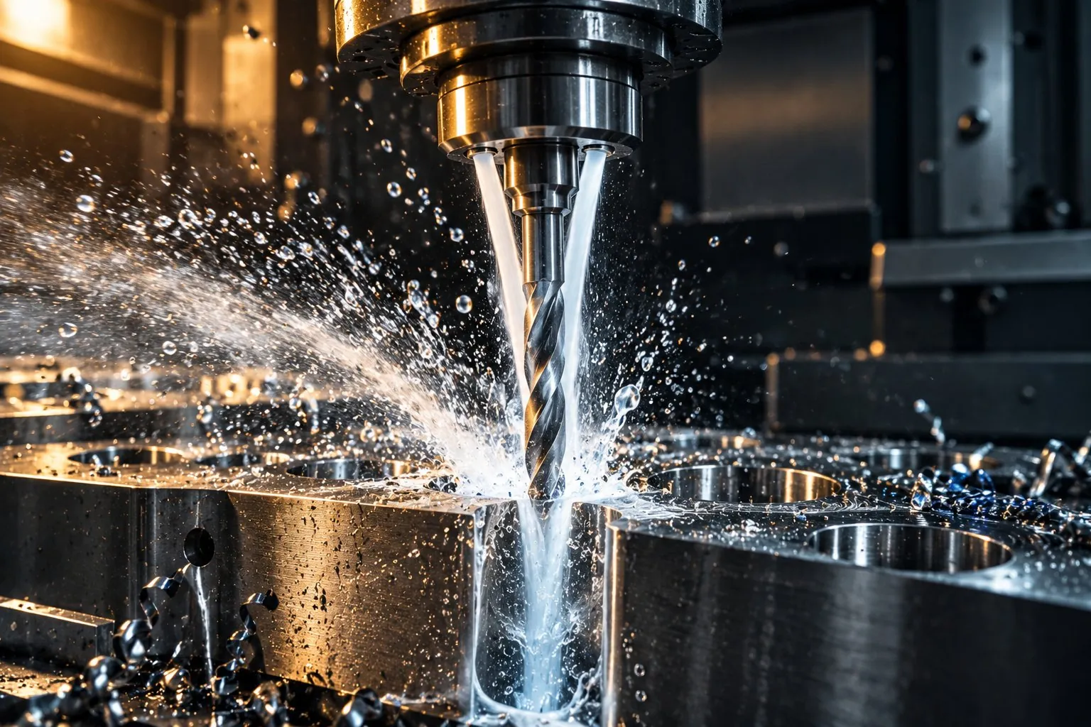 Coolant-through drill making a deep hole