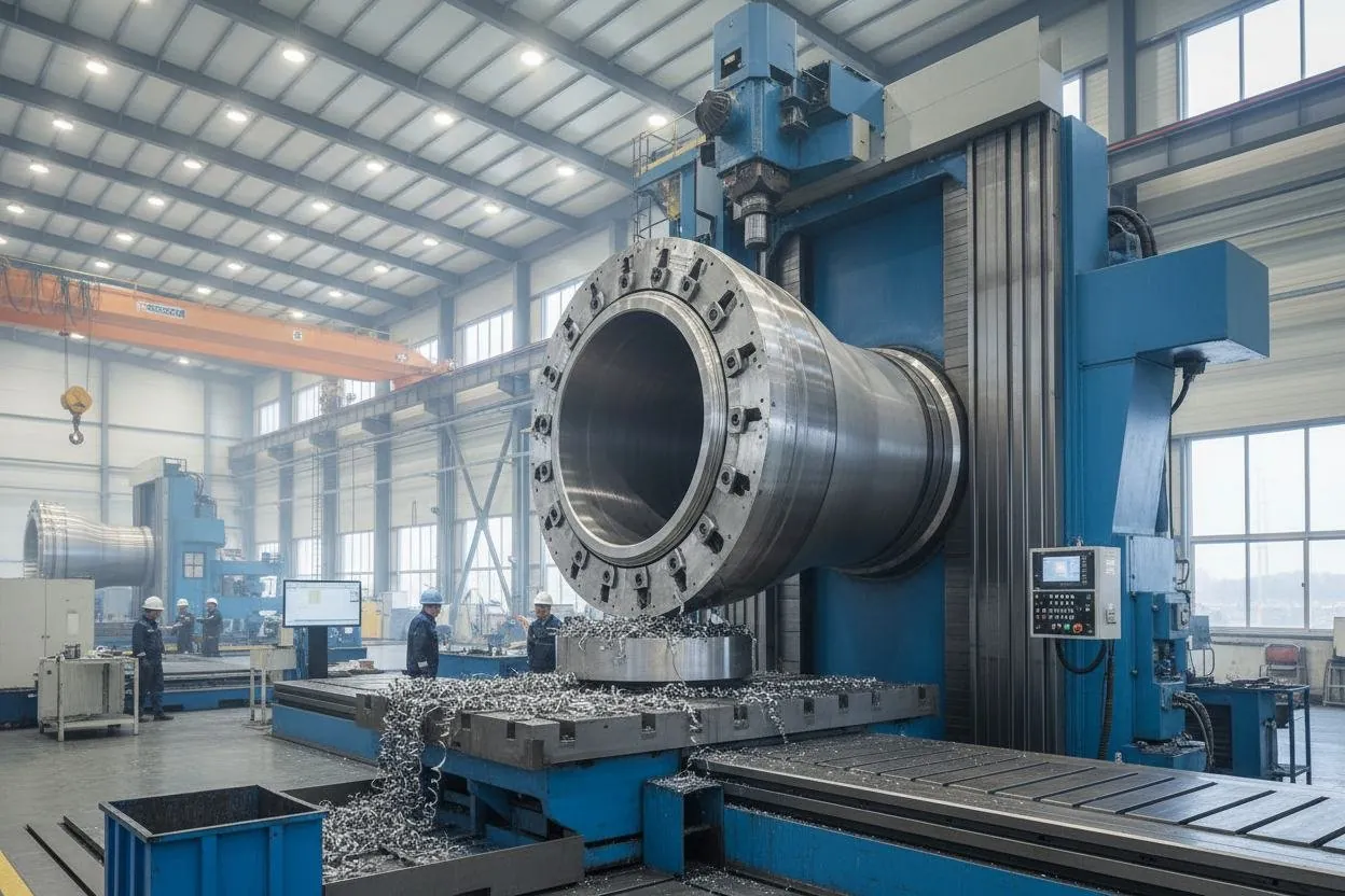 Large turbine housing on a boring mill