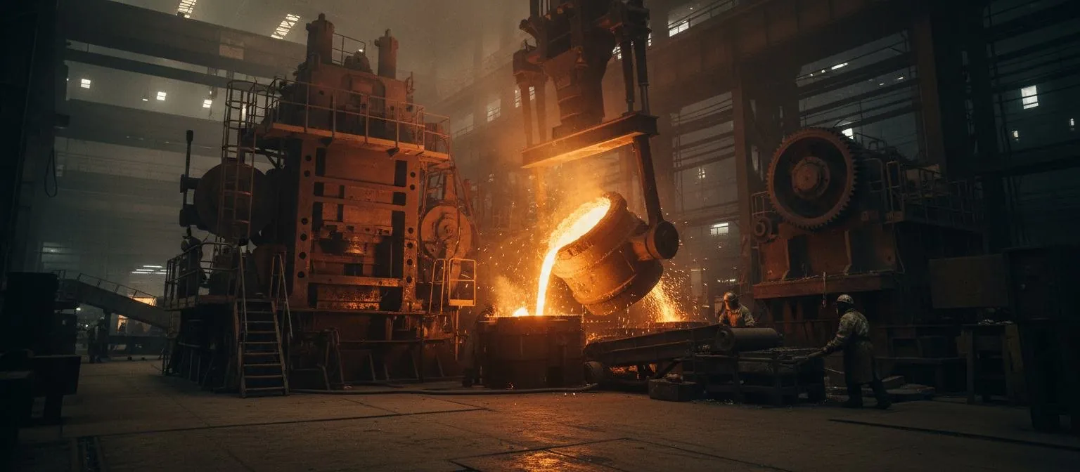 Molten metal being poured in a foundry